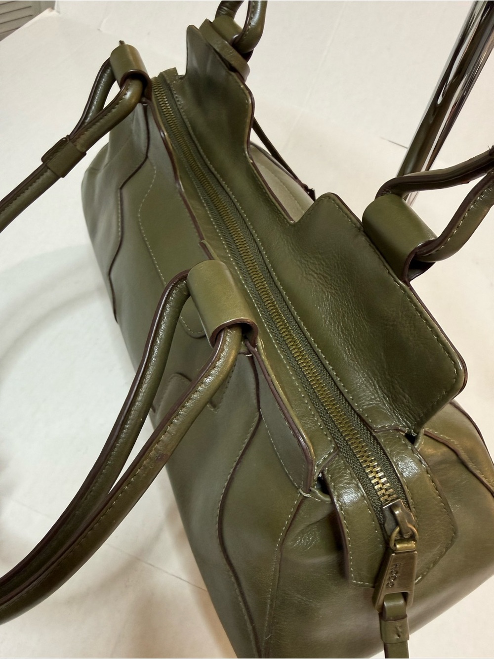 Vintage Hobo International Olive Green Leather Bag Structured Satchel Purse - Picture 9 of 16